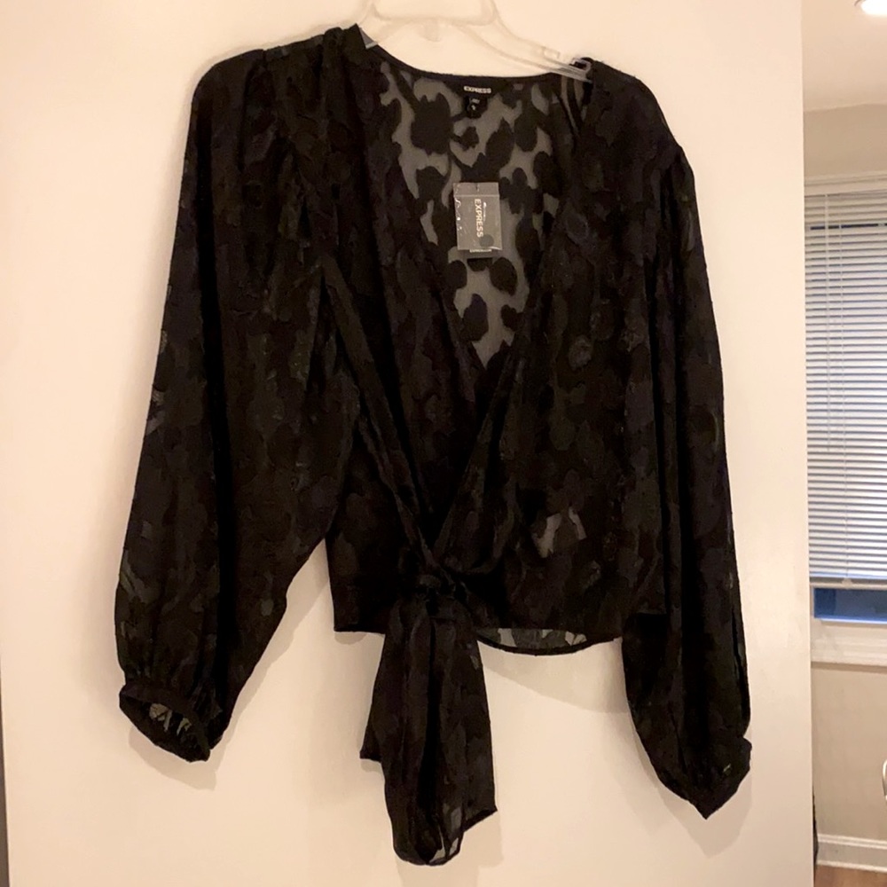 Sheer black puff sleeve blouse